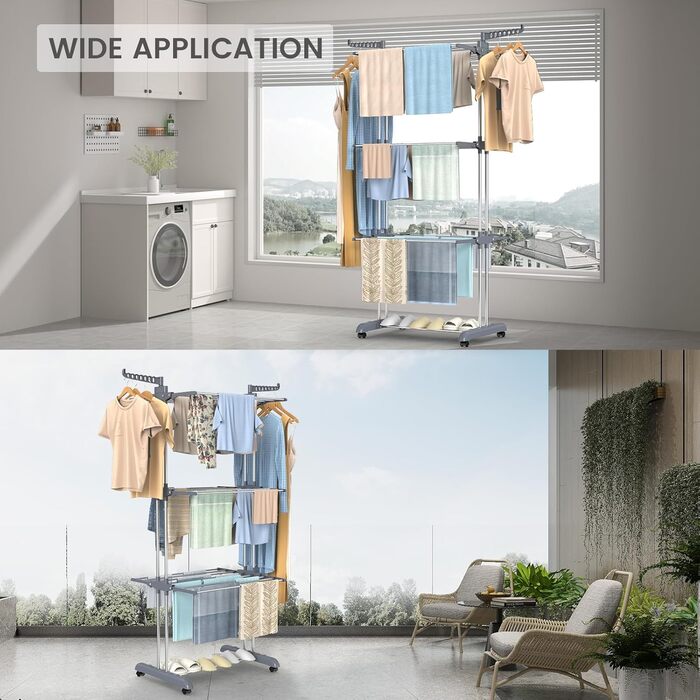 Клатковий сушильник для білизни Innotic з 4 ярусами та колесами - білий/сірий