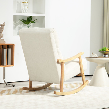 HOMCOM Rocking Chair, Ergonomic Swivel Chair, Armchair, Still Chair with Velvet-Look, Rocking Chair with a Load Capacity of 120 kg, for Bedroom, Living Room, Cream White | Aosom