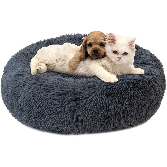 Кругле ліжко для собак та котів, м'яке плюшеве, 50 см, темно-сірий