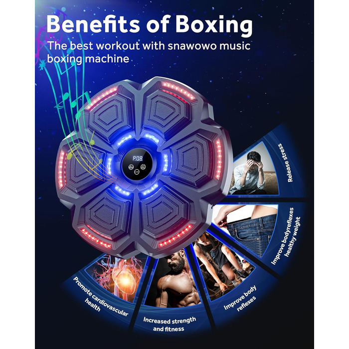 Music Boxing Machine for Adults & Kids - LED Light Electronic Punching Bag with Bluetooth Speaker & 9 Speed Modes