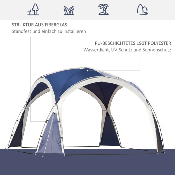 Outsunny Dome Tent for 6-8 People 3.5x3.5x2.22m Garden Tent Party Tent Gazebo Patio Polyester Blue