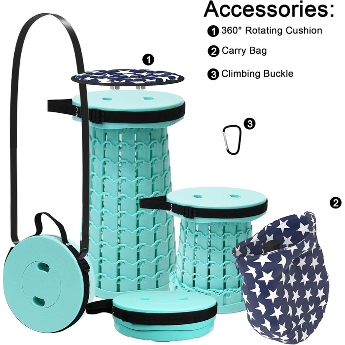 Складний стільчик Alevmoom для кемпінгу та відпочинку на природі: телескопічний, легкий, 600lbs, селадоновий