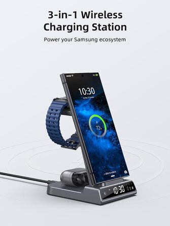 Бездротовий зарядний пристрій для Samsung Galaxy: зарядка для S25 Ultra, Watch Ultra/8/7/6, S24 Z Fold 6/Z Flip 6, Buds (сірий)