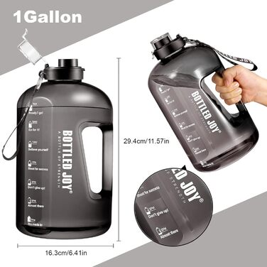 Sports Water Bottle, 1 Gallon/ 3.5L Water Bottle with Time Markings, Leak-Proof, Reusable & BPA-Free Water Bottle with Handle & Cleaning Brush for Gym, Office