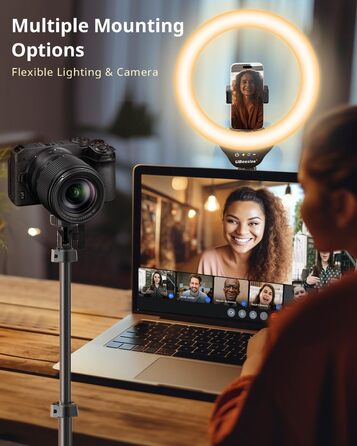 Ringlicht UBeesize 12 дюймів з триподом, 62 дюйми, для відео та стрімінгу, сумісний з телефонами, камерами, веб-камерами, сенсорне керування, білий, теплий, денне світло