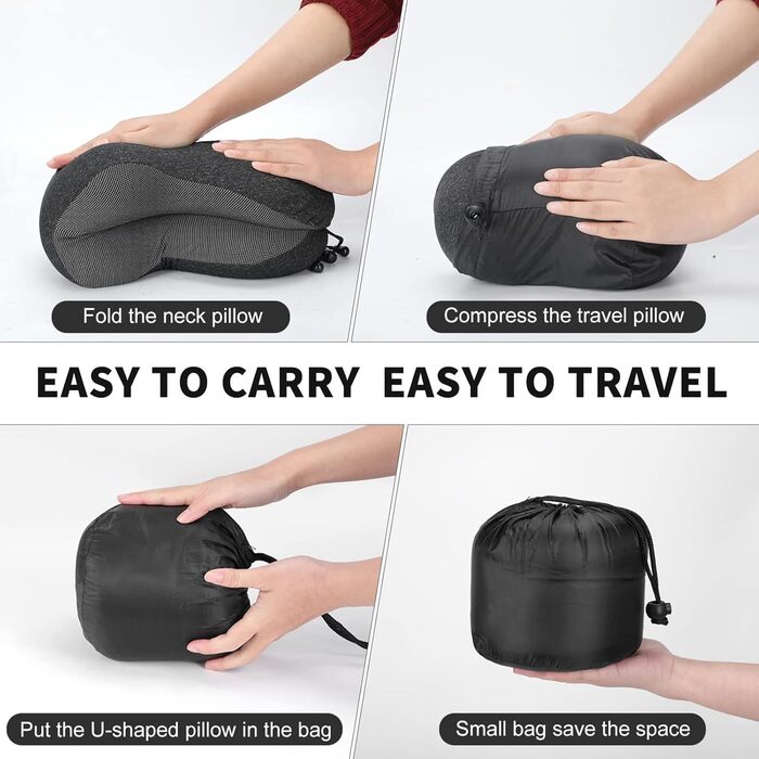 Подушка для шиї у літак – Memory Foam, Зручна подушка для подорожей, Авто, Поїзд, Автобус, Ергономічна, Дихаюча, З чохлом для зберігання