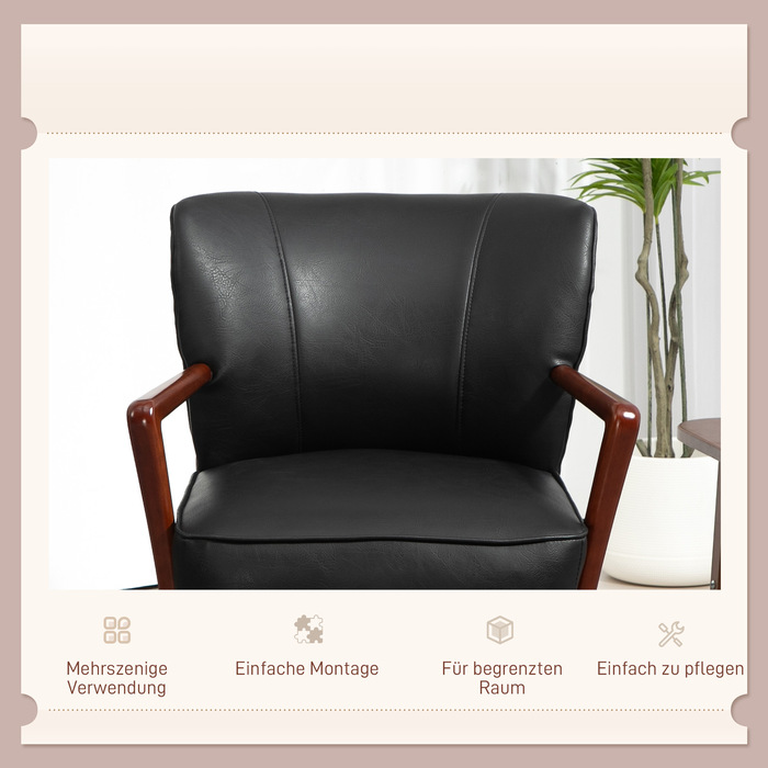 HOMCOM Upholstered Armchair Lounge Chair with Wooden Legs, Faux Leather, Stylish Accent Chair for Living Room & Bedroom