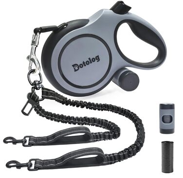 Висувна собача шлейка 8м, рулетка для собак з подвійною шлейкою, безпечна рулетка з пряжкою, для середніх та великих собак (сірий/чорний), 8м