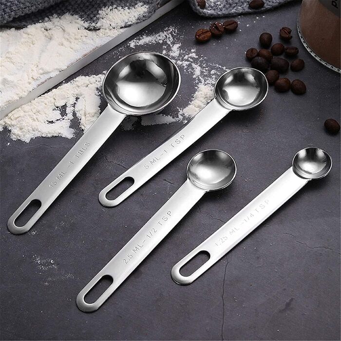 FBHappiness Measuring Spoon, Measuring Spoon Set Stainless Steel, Measuring Spoon Set with Scale, Measuring Cup, Measuring Ruler, Baking Tool, Multi-Purpose Spoon (Color: Silver, Size: 7 PS) (Silver, 4 PS)