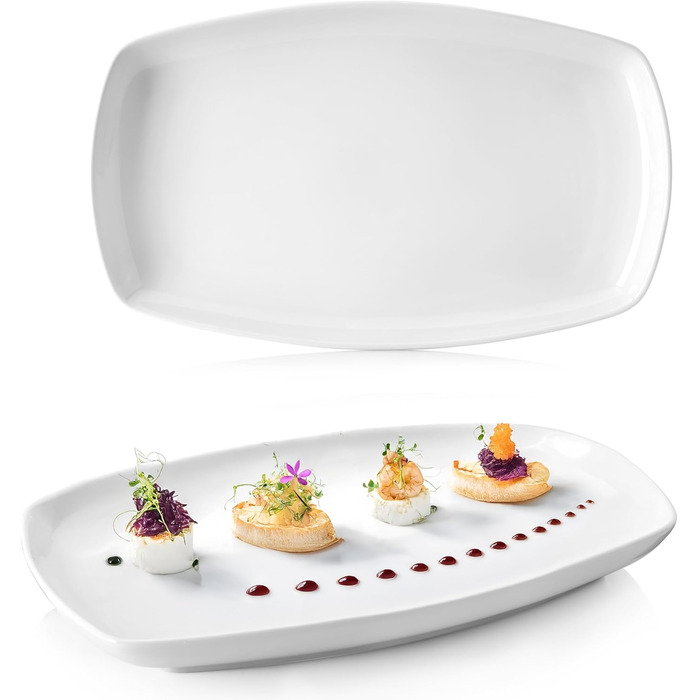 Набір сервірувальних тарілок Sänger Bilgola (2 шт.) – порцелянові тарілки білого кольору 23 x 34 см для м'яса, риби та закусок | PREMIUM COLLECTION