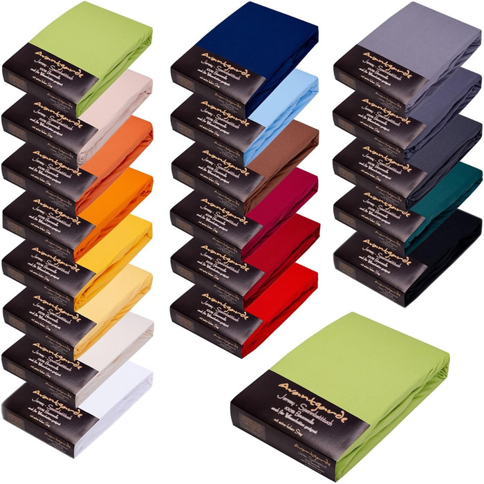 AVANTGARDE Fitted Sheet 140x200cm - 160x220 cm - also suitable for box spring bed & waterbed Premium fitted sheet 100% cotton jersey - approx. 170g/m² - high rib - ÖKO TEX (08 Light Green)
