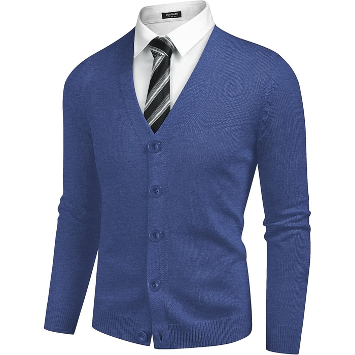 Чоловічий в'язаний кардиган COOFANDY з V-подібним вирізом, повсякденний, легкий, на ґудзиках, синій (M)