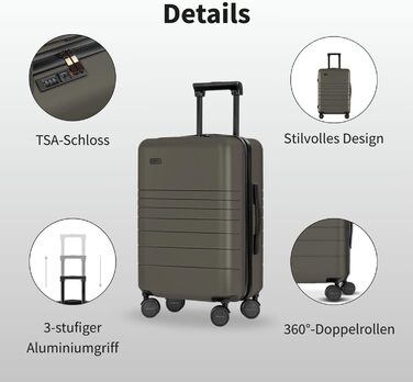 Валіза ETERNITIVE з полікарбонату та ABS: легка, з колесами 360°, з TSA-замком, для ручної поклажі, оливковий колір