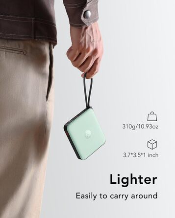 Power Bank VRURC 20000mAh з кабелем USB-C 22.5W QC3.0 Швидка зарядка Зовнішній акумулятор для iPhone, Huawei, Android (Зелений)