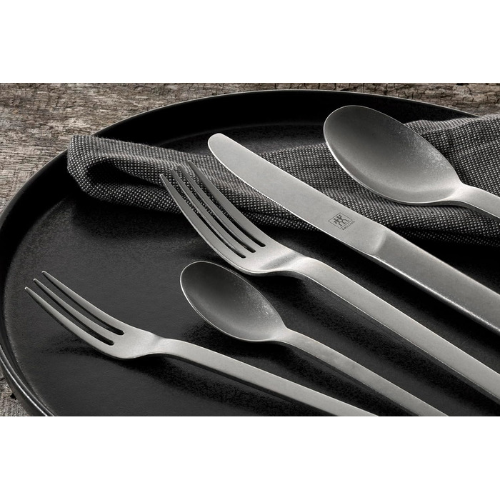 ZWILLING 1027162 Minimal Cutlery Set, 68-Piece, for 12 People, 18/10 Stainless Steel, Vintage-Style Dinner Cutlery, Hammered, Dishwasher-Safe, Silver