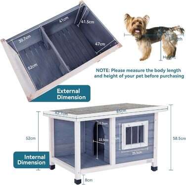 Будинок для собак Petsfit з балконом та терасою, вулиця, 85x62x52 см, сірий