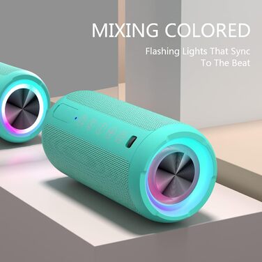 Портативна Bluetooth колонка Ortizan з RGB підсвічуванням, IPX7 водостійкість, 30 годин роботи, Bass Boost, TWS, AUX, TF картка, мікрофон (BLUE-GREEN)