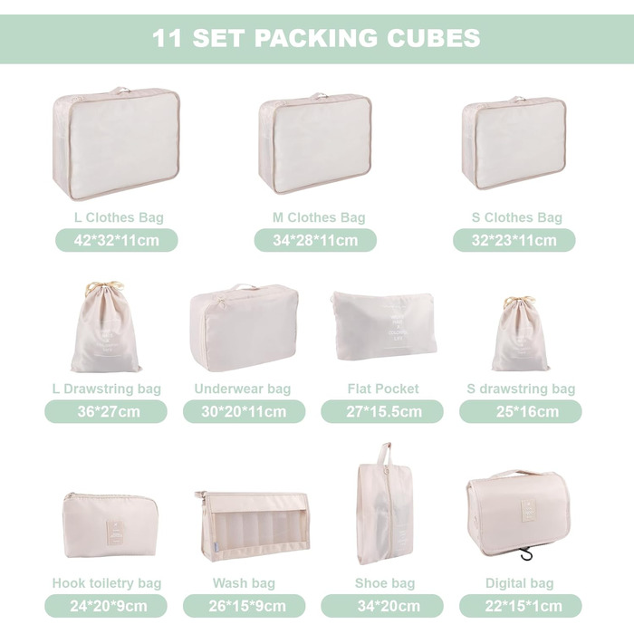 Органайзер для валізи BillyBath: Набір для подорожей (8 шт., A-beige)