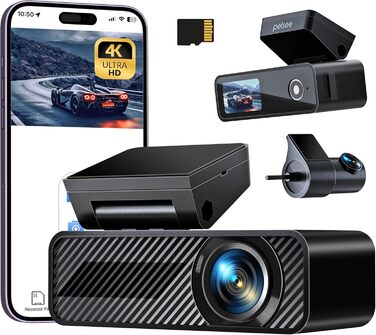 Відеореєстратор Pelsee P1 Duo 4K з двома камерами (передня та задня), Wi-Fi 5G, 64GB, IPS дисплей 1.5