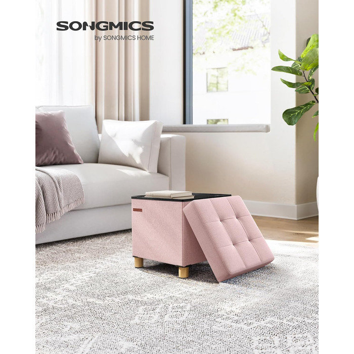 SONGMICS пуф із місцем для зберігання, складаний, 38x38x40 см, пастельно-рожевий, максимальне навантаження 300 кг, для вітальні, спальні, гуртожитку