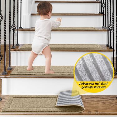 Сходинкові килимки JSEI, антиковзаючі, набір з 15 шт, 20.3 x 76.2 см, машинне прання, самоклеючі, для дітей, літніх людей та домашніх тварин, 100% поліестер, TPE-підкладка, темно-сірий