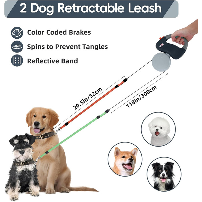 Автоматична висувна собача шлейка Makife Dual Doggie - 3м для малих та середніх собак, 15 шт. пакетів для збору відходів