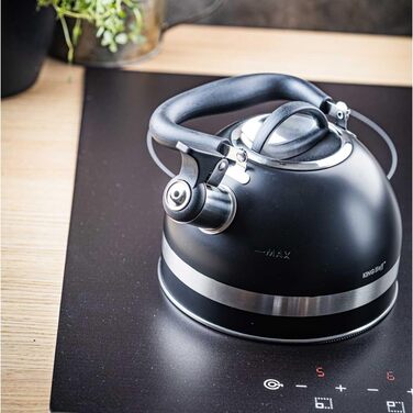 Чайник Kinghoff 1.8L з нержавіючої сталі з свистком, Induktion, матовий чорний KH-1858