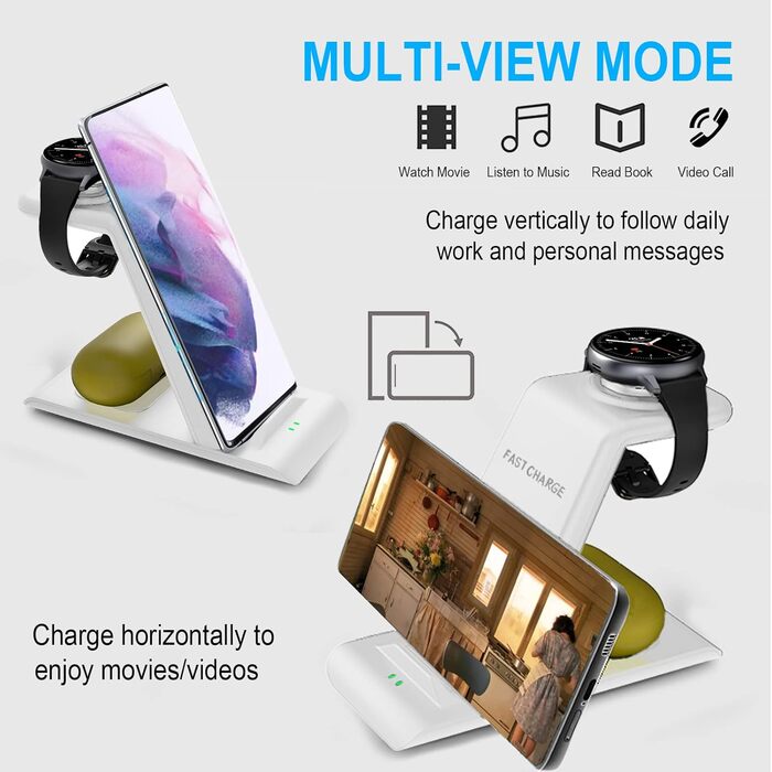 Бездротовий зарядний пристрій 3-в-1 SPGUARD для Samsung Galaxy Watch 8/Classic/Ultra/7/6/5, S25/S25+/S25 Edge/Ultra, Z Flip 7/FE, Z Fold 7, Buds 3 Pro/2