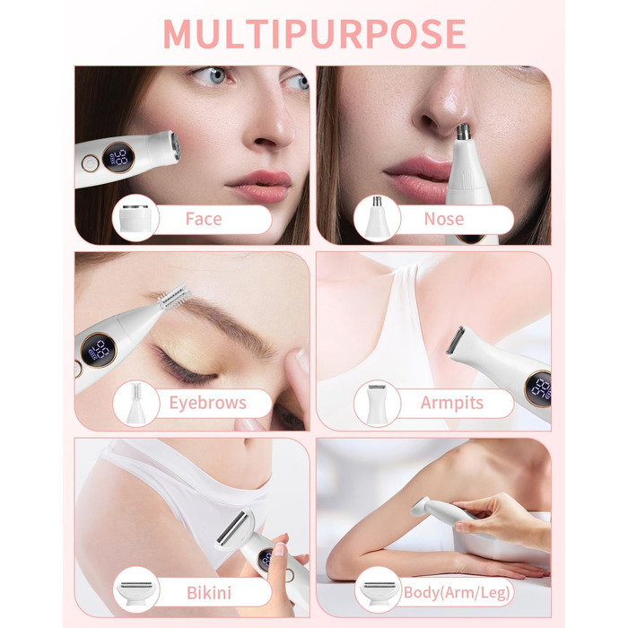Електричний жіночий тример 5-в-1 для тіла, бікіні, брів та носа. З USB-станцією. Білий