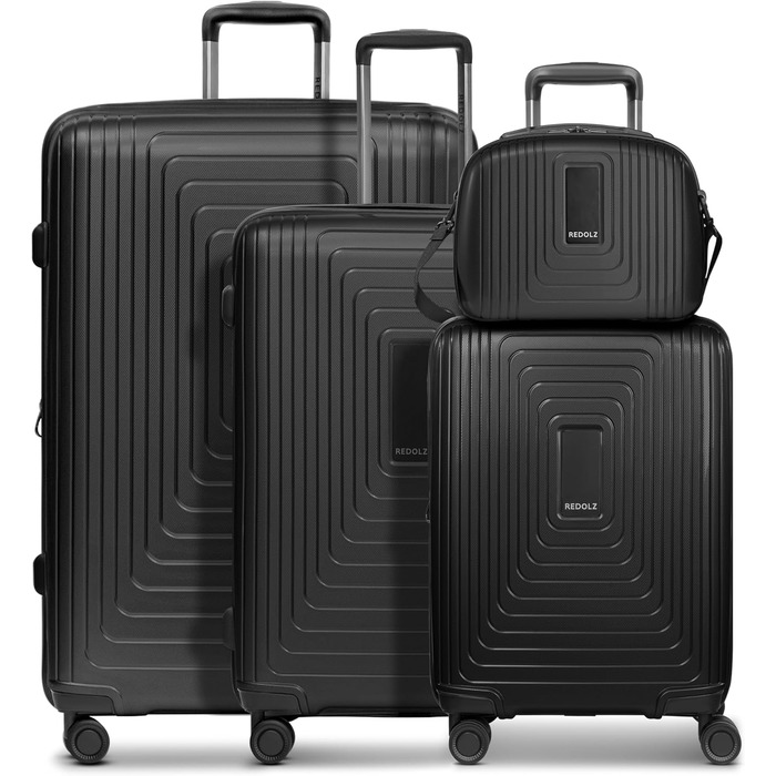 Набір валіз REDOLZ Essentials 4 шт. (S, M, L, Beauty Case) | Розширювані | Чорний металік