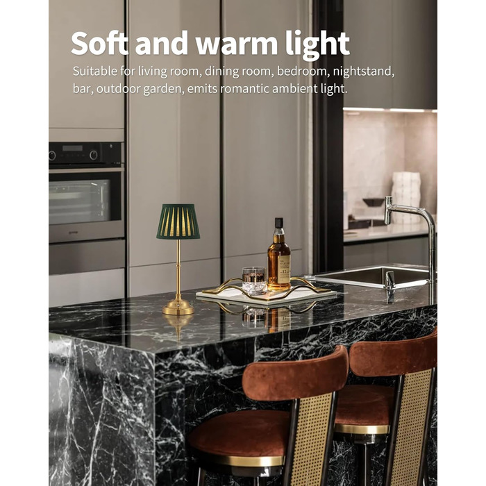 LED Настільна лампа бездротова, димована вінтажна приліжкова лампа, ретро акумуляторна настільна лампа 4000mAh, для дому, бару, вітальні (Золото + Зелений абажур, 2 шт)