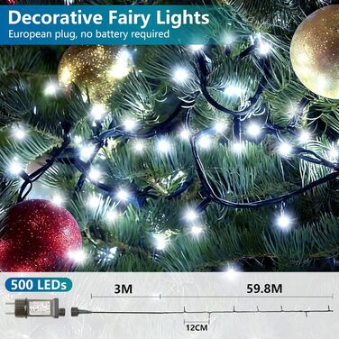 LED гірлянда 220 LED, 29.2 м, для прикраси ялинки, внутрішнього та зовнішнього використання, 8 режимів, IP44, з пультом, таймер, тепле біле світло, для Нового року, саду, вечірки, весілля