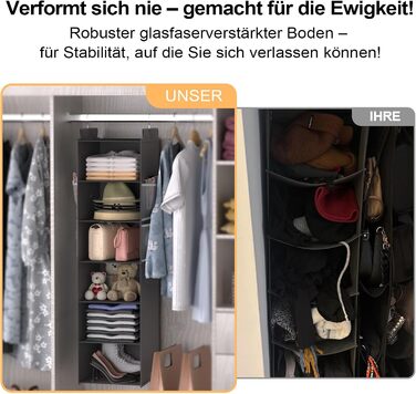 Організатор для шафи Extra Tief – 4 кишеньки з сітки, органайзер для шафи, настінний органайзер, стабільний та економний, ідеальний для гуртожитку та автодому (Сірий, 6-ярусний)