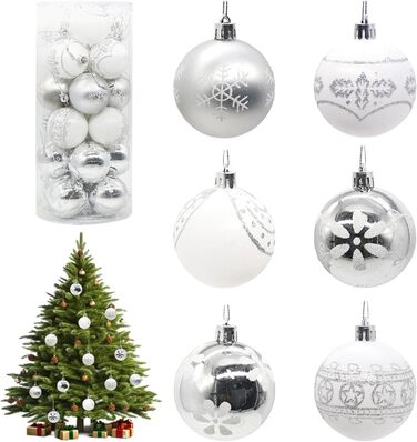 30 шт. Новорічні кулі - набір прикрас для ялинки, 6 см, блакитний та сріблястий, ручної роботи з гачком