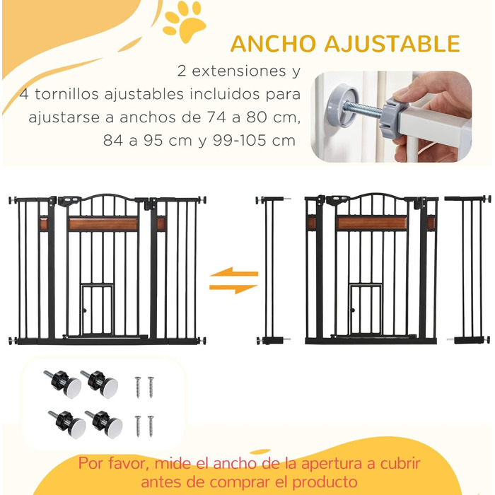 Захисне ворота PawHut для дверей та сходів: безпечне собаче ворота з автоматичним закриттям та подвійним замком, 93x76,2 см, чорний