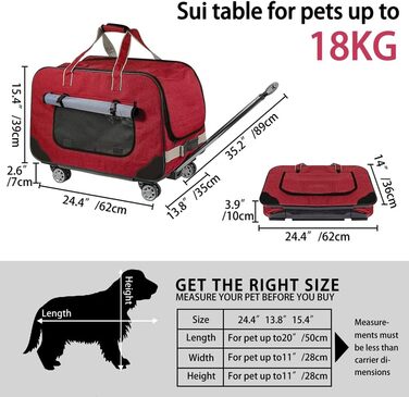 Переносний переноска для тварин з телескопічною ручкою, ролери для собак та котів (червоний)