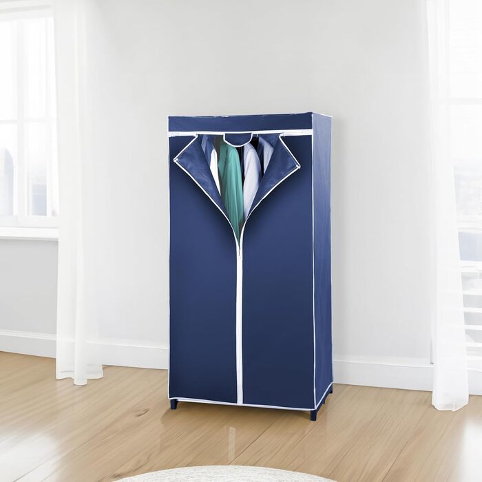 WENKO Wardrobe Air, practical fabric wardrobe for dust-free storage of textiles, stable metal frame, easy assembly, breathable non-woven material, 75 x 150 x 50 cm, Navy