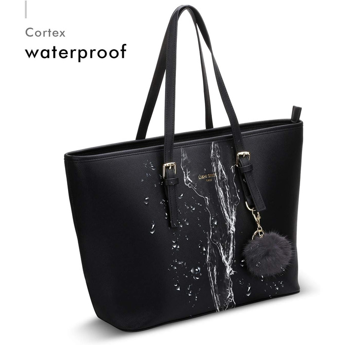 Стильна жіноча сумка-шопер LI&HI для навчання та міста, чорна з помпоном 34x29x15.5 см