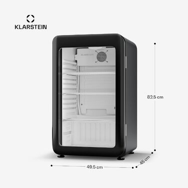 Klarstein Audrey Evo: Холодильник для напоїв 68л, Ретро-дизайн, LED-підсвічування, подвійне скло, 0-10°C, Клас енергоефективності C, регульовані ніжки, чорний