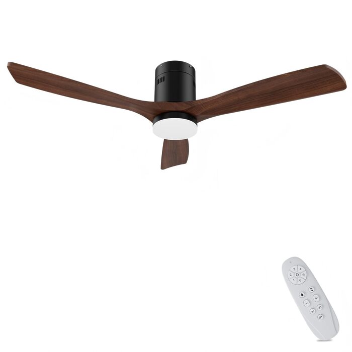 Стеляний вентилятор з дерева з підсвічуванням та керуванням, 132 см, 24W LED, DC-двигун, 6 швидкостей, таймер, пульт дистанційного керування
