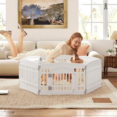 Клітка для цуценят GYMAX 60/75 см, 6 панелей, з замком та кріпленням для підлоги, для дому та вулиці, біла