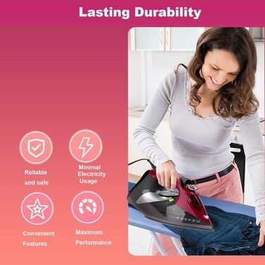 Відпарювач для одягу 3000W з керамічною підошвою - відпарювач з кабелем, самоочищення, резервуар 340мл, автоматичне вимкнення, червоний