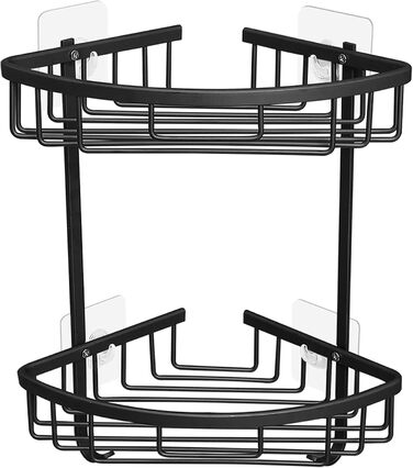 Поличка для душу GRICOL Eck-Duschregal без свердління, металева, кутова, 2 рівні, з гачками, для ванної кімнати, чорна