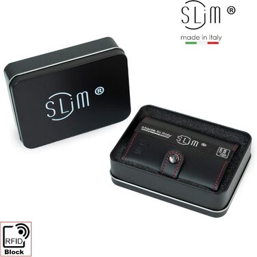 Стильний гаманець Slim Geldbörse для чоловіків та жінок з RFID захистом, відділенням для монет. Зроблено в Італії (Чорний/Червоний)