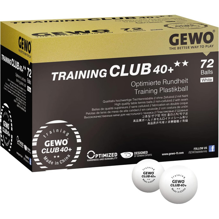 Набір тенісних кульок GEWO Training Club 2 зірки (40+) - 72 шт. з ABS пластику, для тренувань