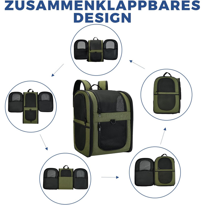 Рюкзак для собак та котів Apollo Walker - зручний та дихаючий рюкзак-переноска для малих тварин (2-15 кг), армійний колір