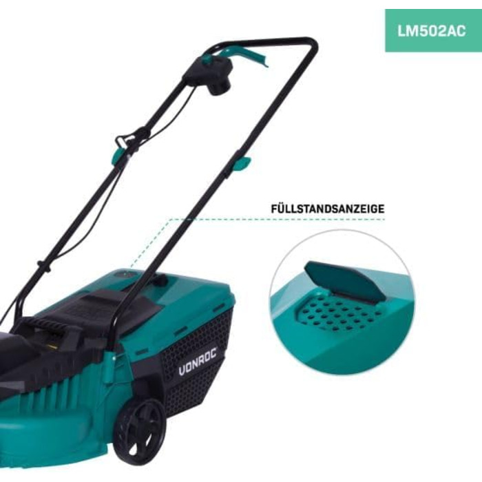 VONROC Corded Electric Lawn Mower | 1300W - 32cm Cutting Width - Adjustable Cutting Height 30-70MM | Electric Scythe Mower for Small to Medium-Sized Areas