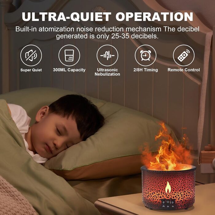 Аромадифузор Vulkan з підсвічуванням: зволожувач повітря, 300 мл, 2 режими, керування від пульта, холодний пар, для дому, фітнесу, білий