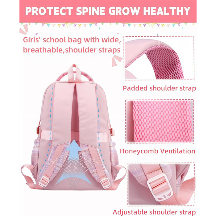 Рюкзак для підліток та жінок, 17 дюймів, легкий, естетичний, для подорожей, навчання, роботи (рожевий)