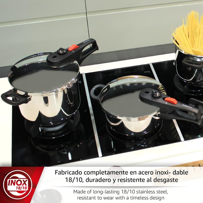 Каструля-скороварка Magefesa Practika Plus 7.5L з нержавіючої сталі 18/10, з датчиком тиску, для індукційних плит, економна, для здорового приготування їжі, з безпечним клапаном